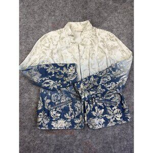 Chico’s Women’s 1 (Med) Silver Foil Pattern Jacket White Blue Ombre